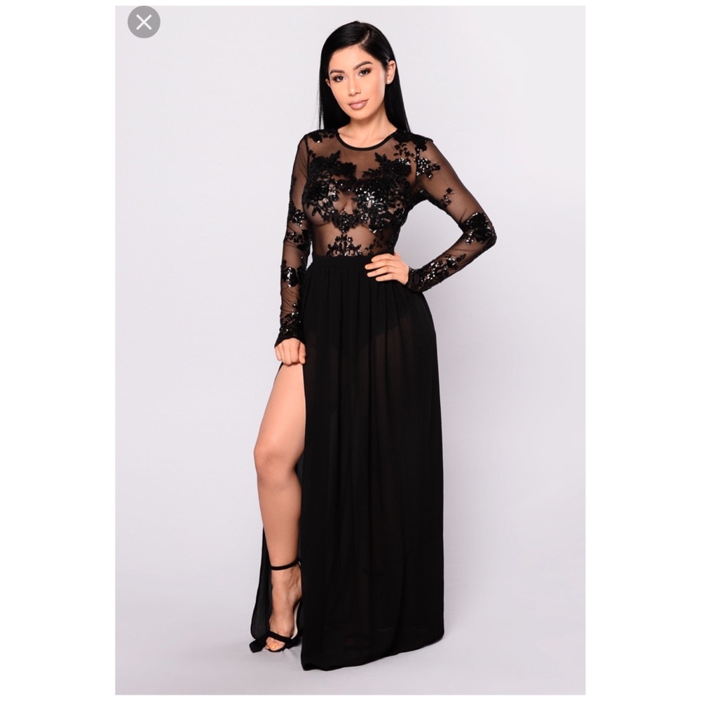 Black embroidered gown